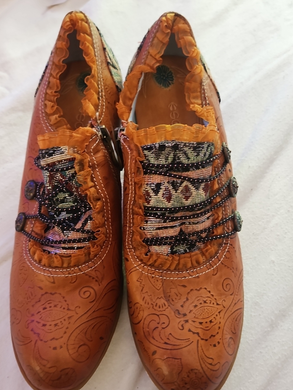 Socofy Art Boho  Embroidered Leather Slip-On Shoes